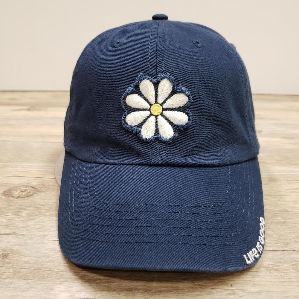 Life Is Good Daisy Baseball Hat Cap Blue Cotton Strap Back Womens OS Embroidered